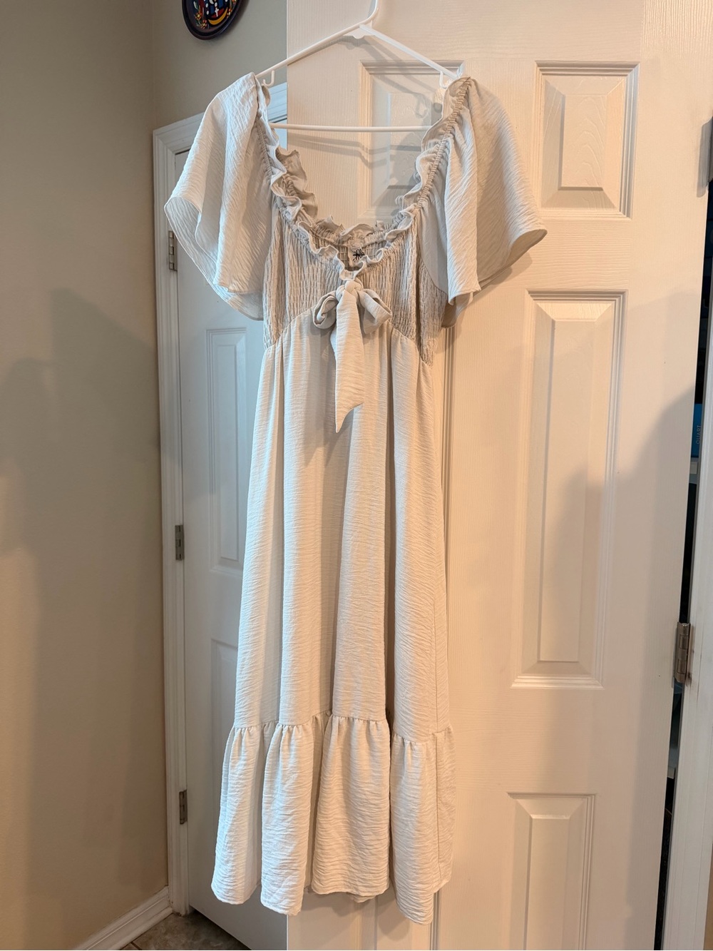 Boho Ruffle Tie-Front Midi Dress in Cream